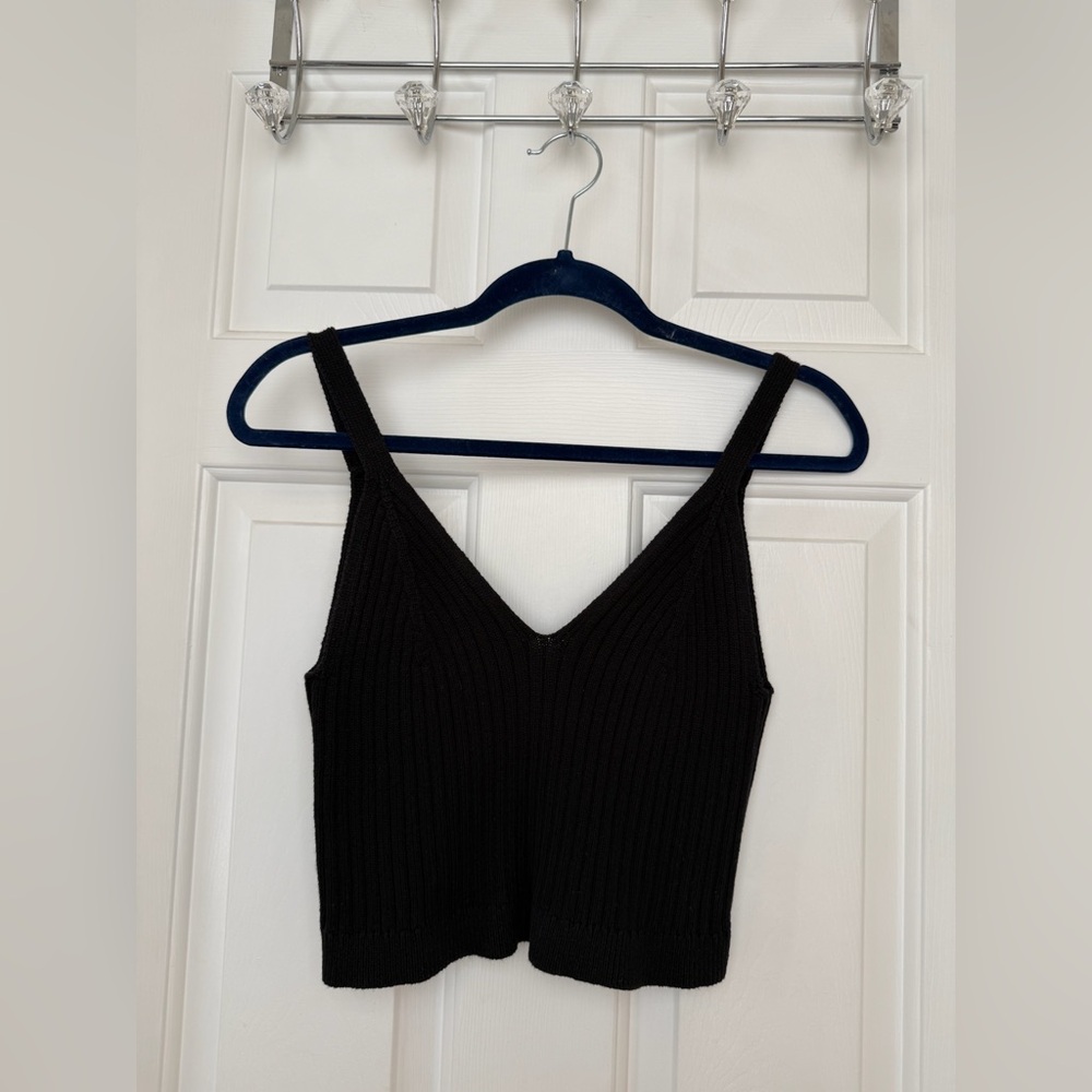 Aerie Black Ribbed Knit Sweater Top - Picture 3 of 8